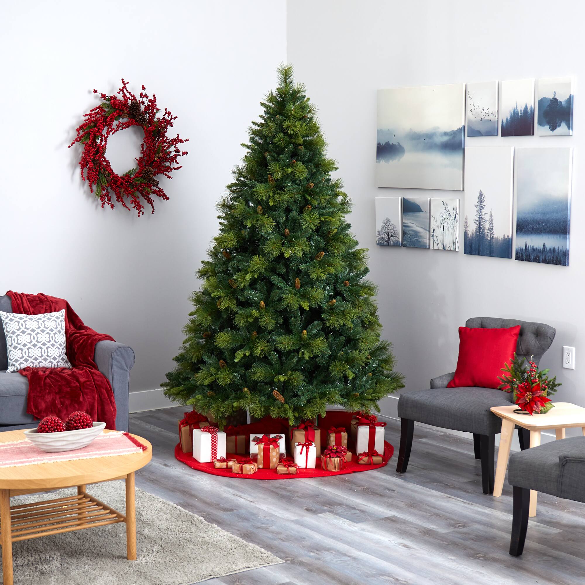 7.5ft. Pre-Lit North Carolina Mixed Pine Artificial Christmas Tree, Warm White LED Lights